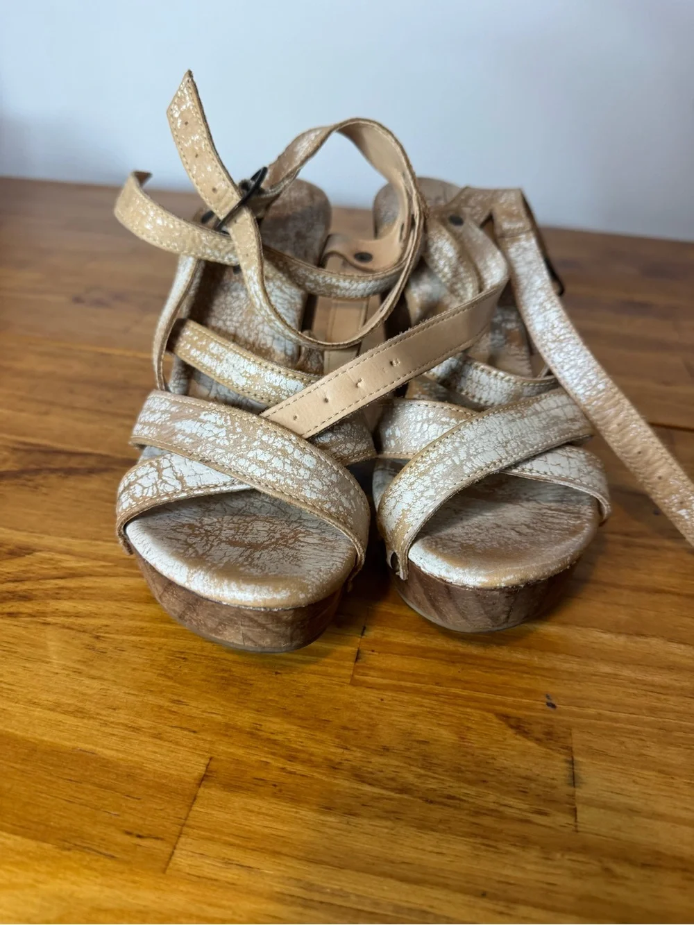 Bed Stu Juliana II Wedge Heel Strappy Sandals Distressed Leather Size 8